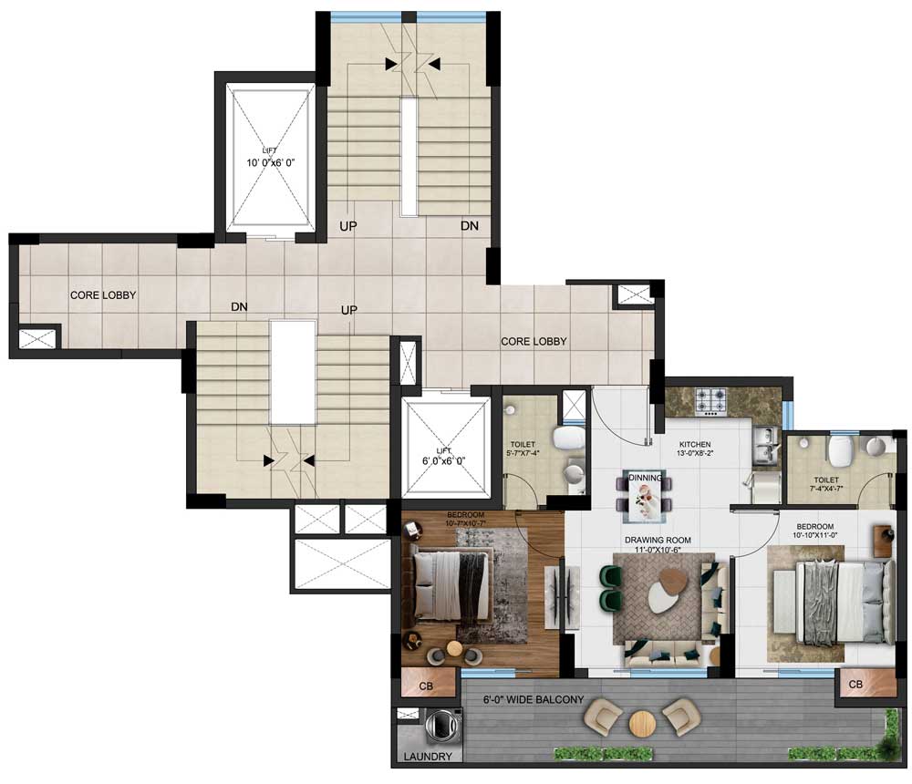 3 BHK Type 1 Floor Plan