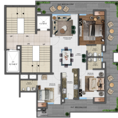 3 BHK Type 1 Floor Plan